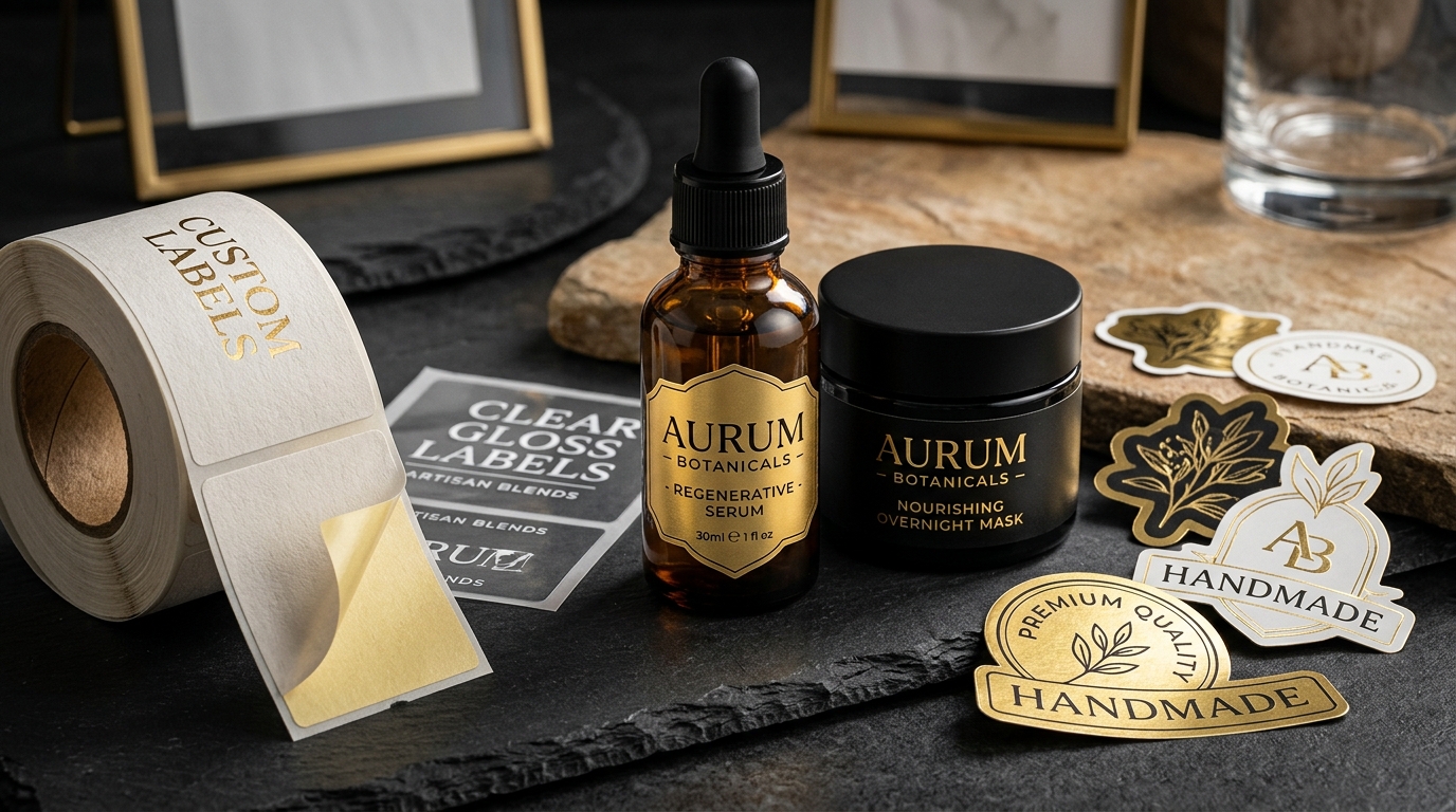 Precision-made labels, die-cut stickers, and waterproof packaging labels printed by CraftsVeda